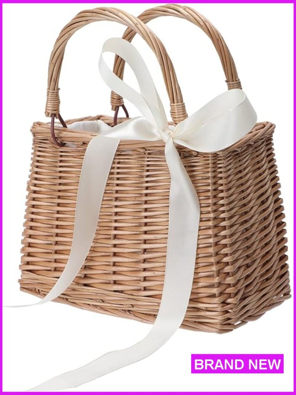 Flower Girl Basket Boho Style Rattan Woven Handbag Purse Tote with Handle